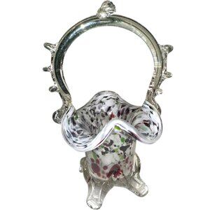 Vintage End of Day White Russian Made Art Glass Basket